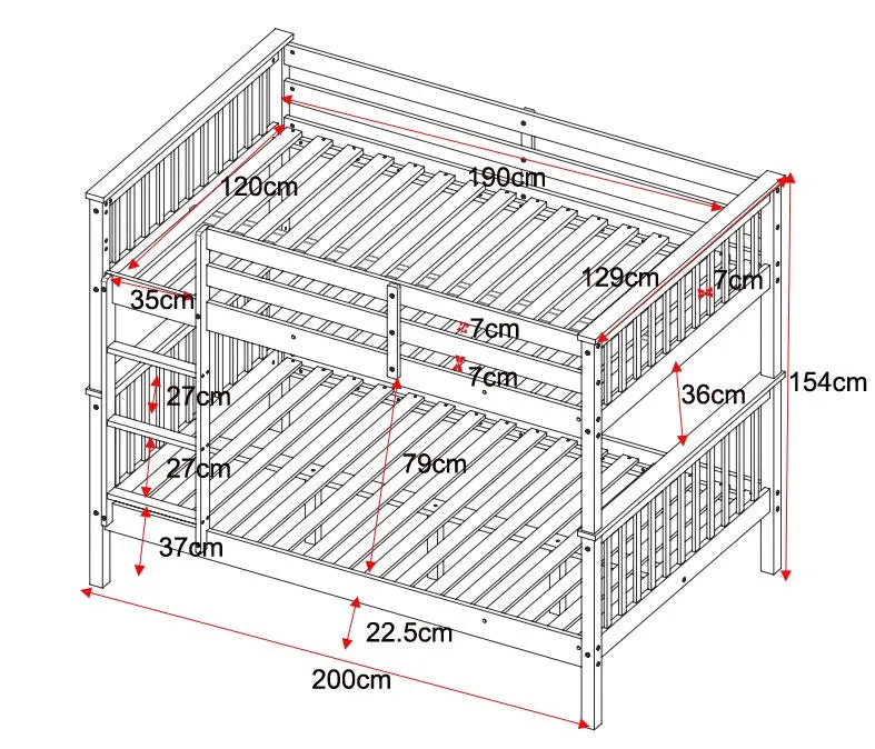 Tetrad Detachable Grey Small Double Bunk Bed